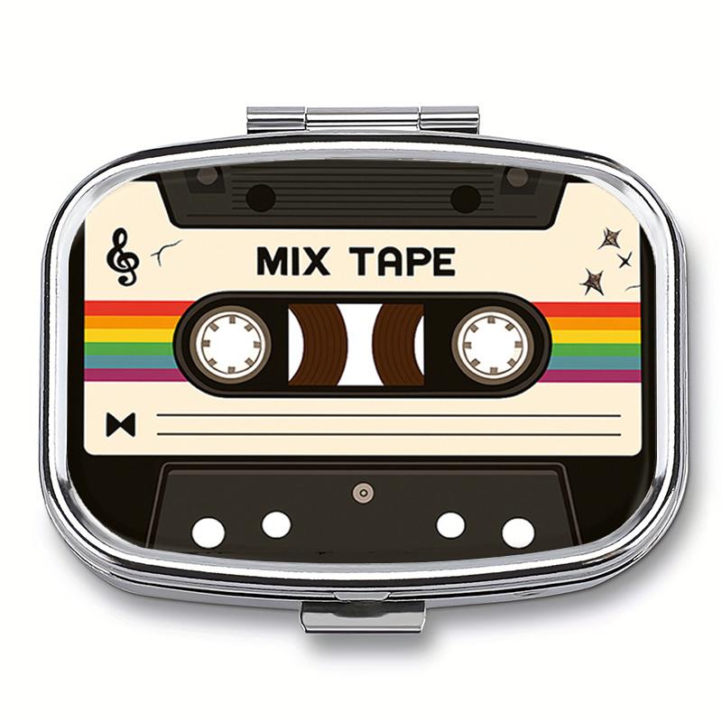Retro Cassette-Style Square Pill Box (1-Pack), Small Pill Storage Box, Multiple Compartments, Portable Home Storage Box, Fits in Pockets and Bags, Unique Travel Gift