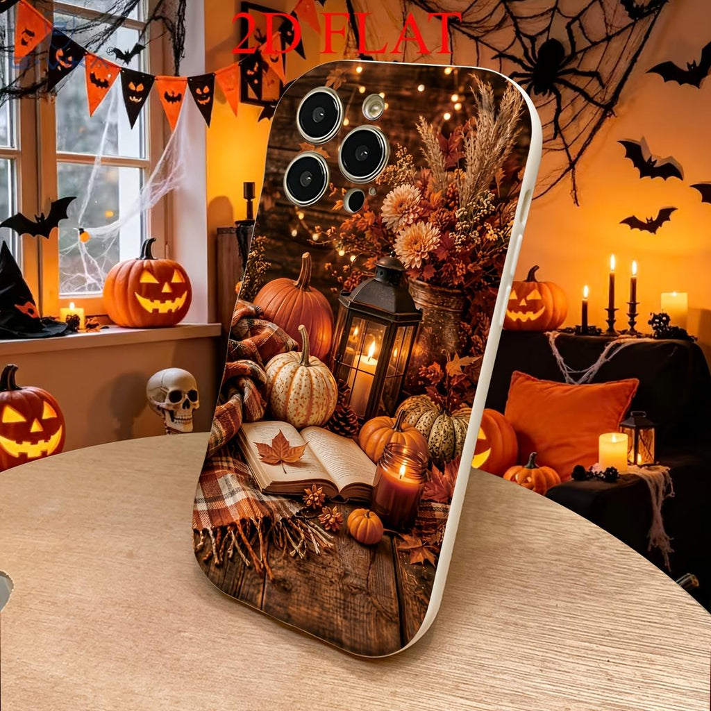Warm autumn atmosphere pumpkin candle phone case, retro wooden desktop anti drop soft shell phone case, the best choice for Christmas and Halloween gifts, suitable for 18/17/16/15/14/13/12/11/Plus/Pro/ProMax/Air, S22/23/24/25/26, birthday gifts
