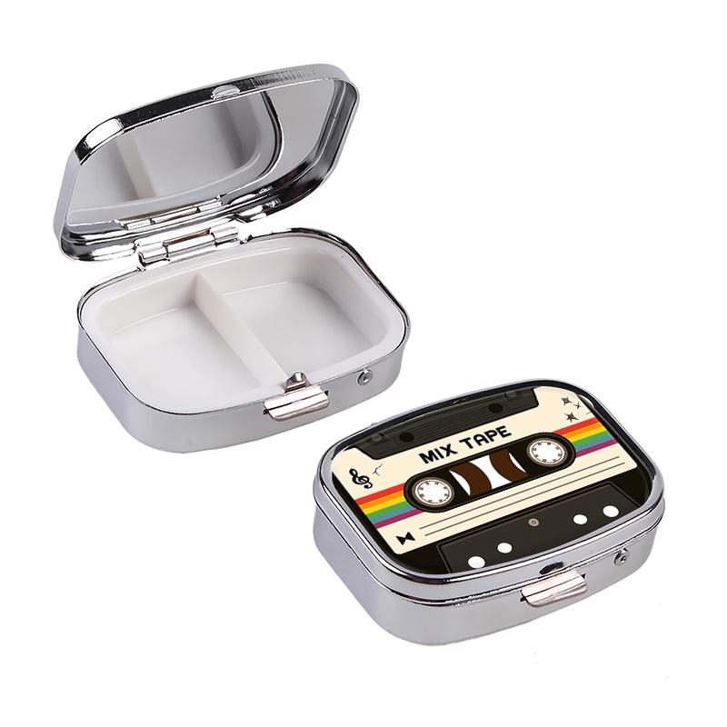 Retro Cassette-Style Square Pill Box (1-Pack), Small Pill Storage Box, Multiple Compartments, Portable Home Storage Box, Fits in Pockets and Bags, Unique Travel Gift