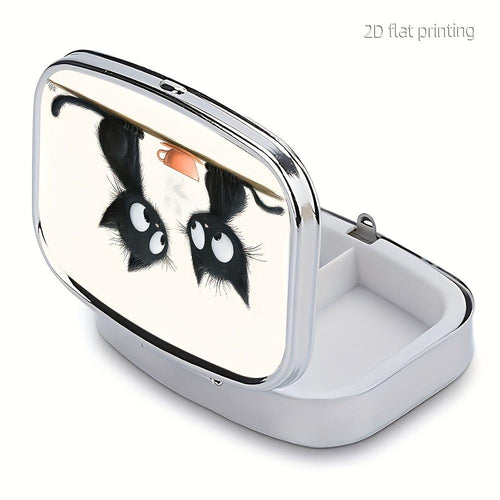 1 cute cat-shaped pill organizer, 2 metal pill organizers with compartments—portable and durable, perfect for storing vitamins and medications, and an ideal travel gift for parents and friends
