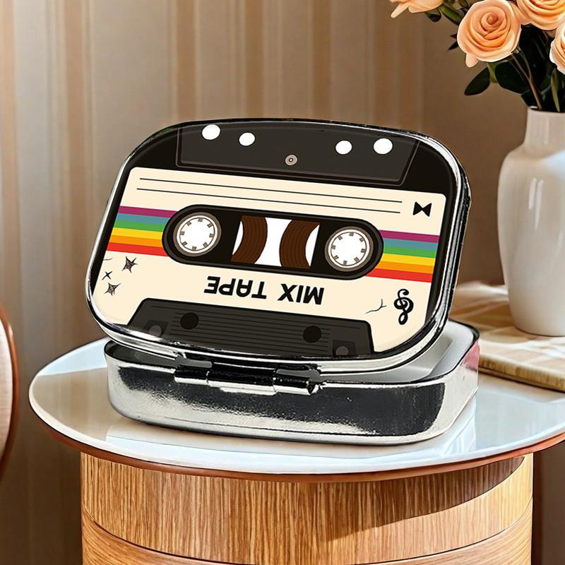 Retro Cassette-Style Square Pill Box (1-Pack), Small Pill Storage Box, Multiple Compartments, Portable Home Storage Box, Fits in Pockets and Bags, Unique Travel Gift