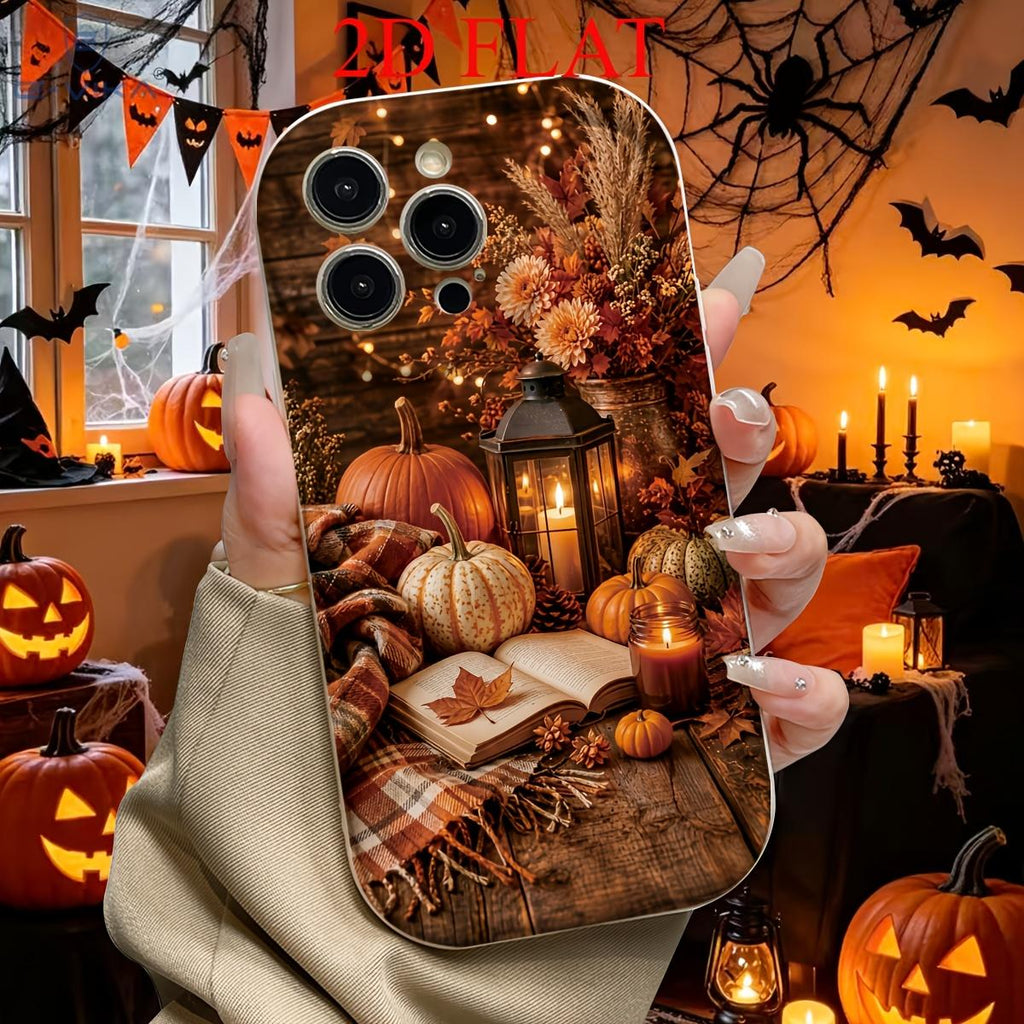 Warm autumn atmosphere pumpkin candle phone case, retro wooden desktop anti drop soft shell phone case, the best choice for Christmas and Halloween gifts, suitable for 18/17/16/15/14/13/12/11/Plus/Pro/ProMax/Air, S22/23/24/25/26, birthday gifts