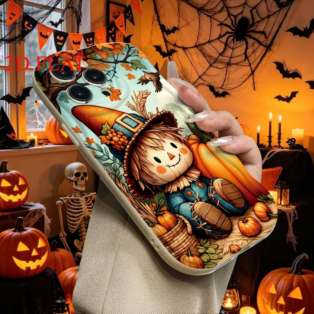 Healing Autumn Theme Phone Case Countryside Scarecrow Pumpkin Wheat Ear Fallen Leaves Flying Birds Autumn Harvest Print is the best choice for Halloween gifts, suitable for 18/17/16/15/14/13/12/11/Plus/Pro/ProMax/Air, S22/23/24/25/26, birthday gifts